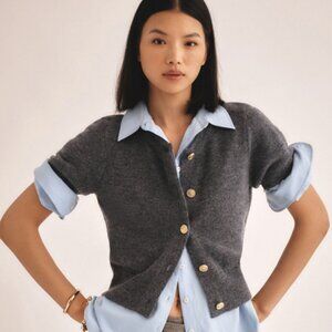 Maeve short sleeve cardigan sweater, gray, XXS